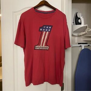 2019 Harley Davidson Mens Red Tee T Shirt XL 48” Thunder Mountain Loveland CO